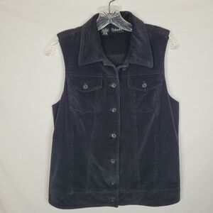 90s Rafaella Button Vest Black Corduroy/Knit Womens M Librarian Chic Corpo Goth